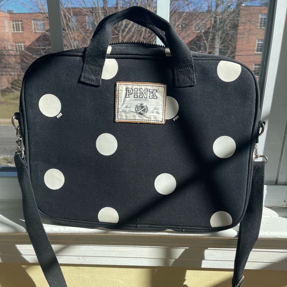 PINK Victoria's Secret Black and White Laptop Case with Polka Dots